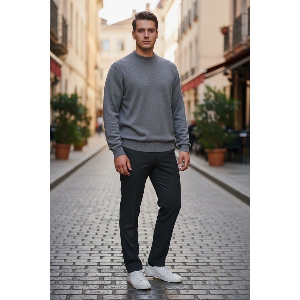 121 XRAY Jeans Mens Slim Fit Mock Neck Sweater Heather Grey Comfort Large